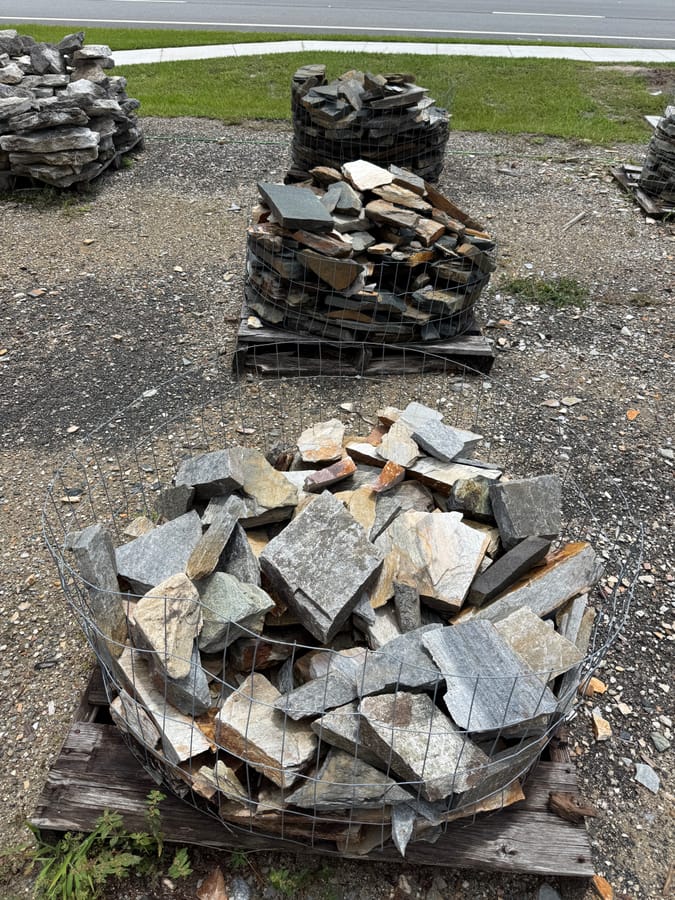 Gray and slate-tone flagstone bins