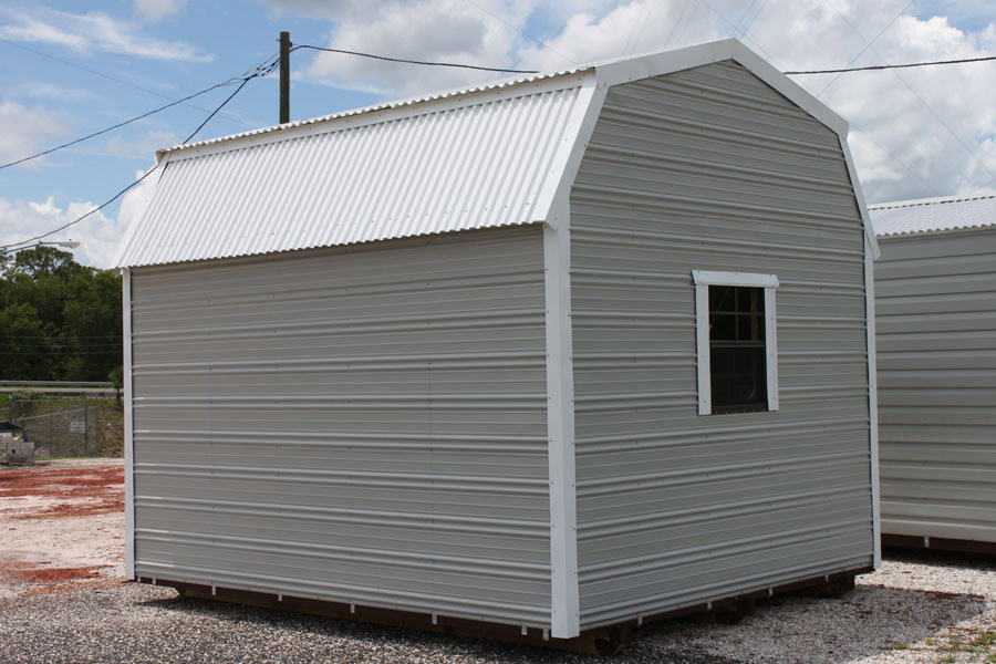 Barn-style aluminum shed with window